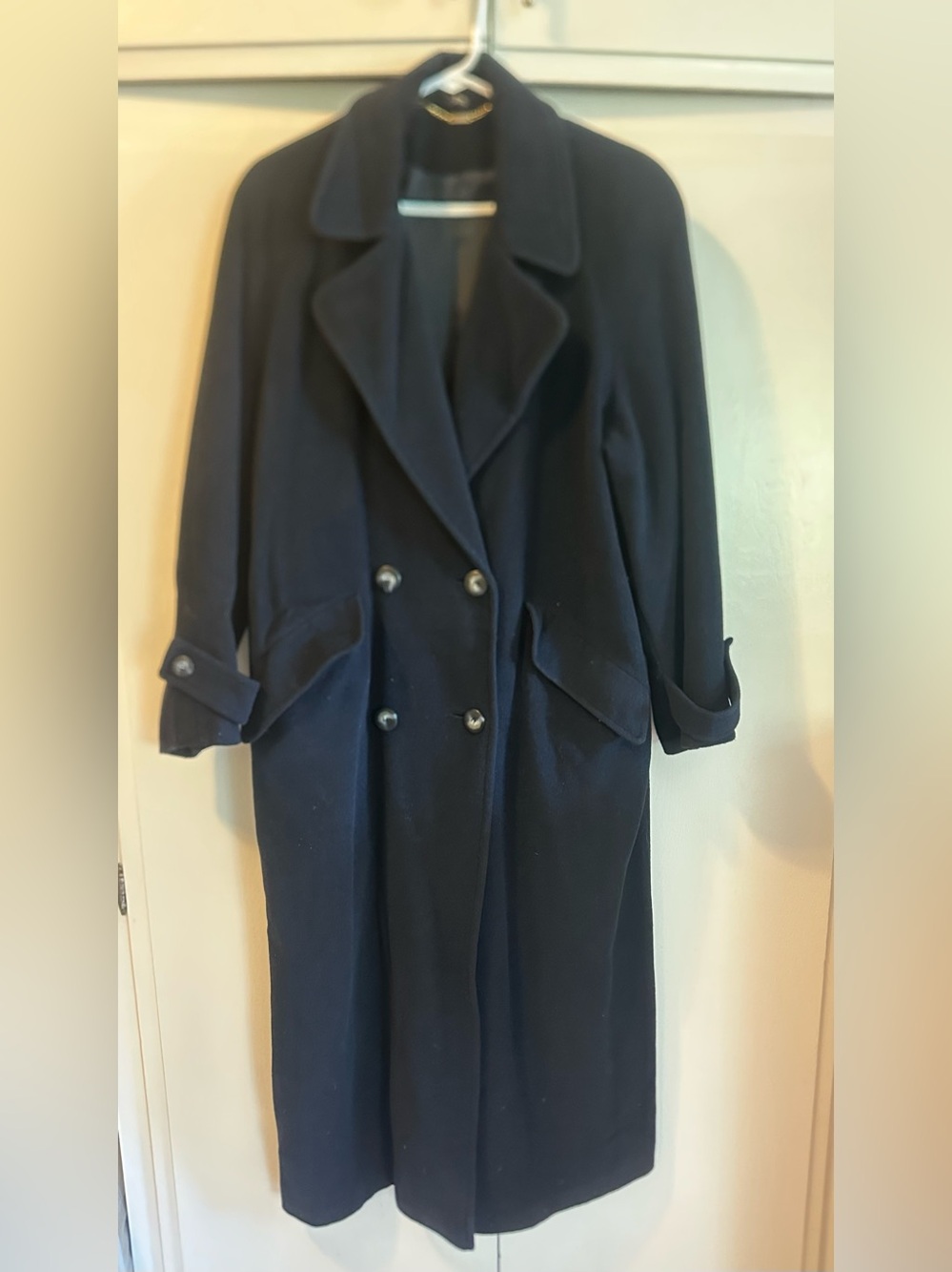 Miss Smith London Navy Cashmere Wool Blend Double-Breasted Coat Chest